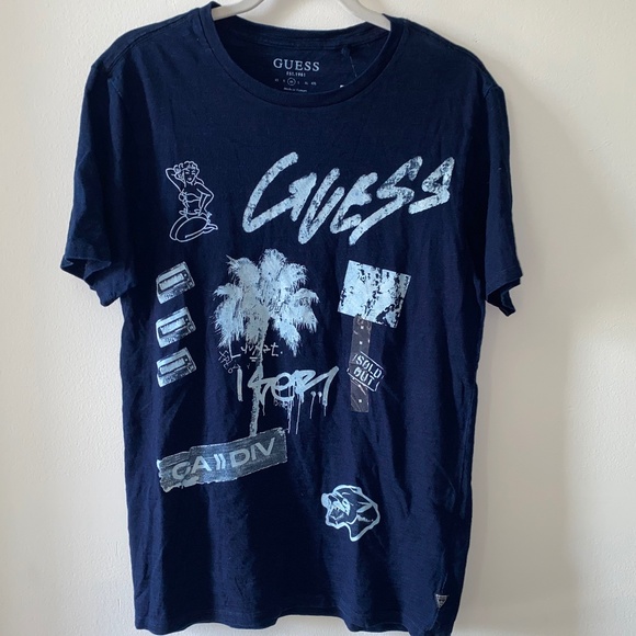 NWT Men's Blue Graphic Guess T-Shirt Sz Medium - Picture 1 of 4